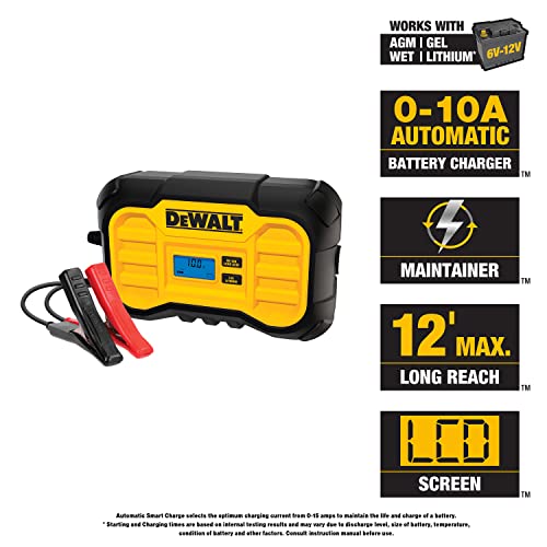 DeWalt DXAEC10 10 Amp Battery Charger for Vehicles | 6V or 12V Selector, Lithium LiFePO4 or Lead Acid Batteries - size: 10 Amp