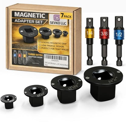SEVKO Low Profile Socket Adapter Magnetic 7 Piece Socket Adapter Set With Impact Reducers for Tight Spaces in Automotive Garage and Home Socket Adapter Kit
