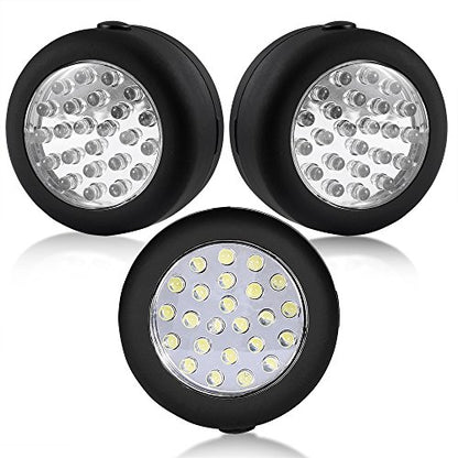 CALIFORNIA CADE ELECTRONIC 24 LED Round Magnetic Work Light Torch with Integral Hanging Hook and Magnet Set,Pack of 3(Black)