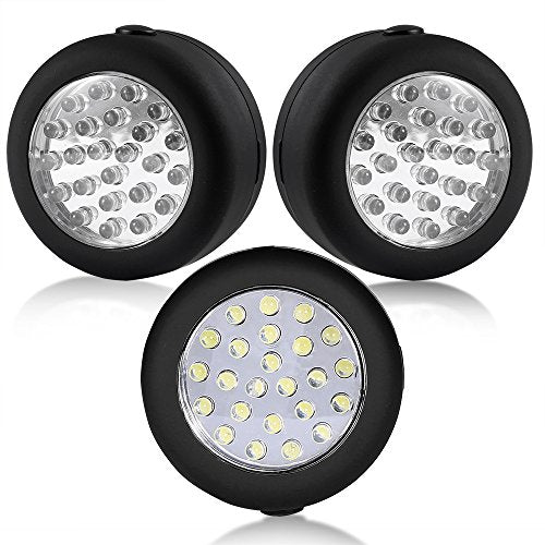 CALIFORNIA CADE ELECTRONIC 24 LED Round Magnetic Work Light Torch with Integral Hanging Hook and Magnet Set,Pack of 3(Black)