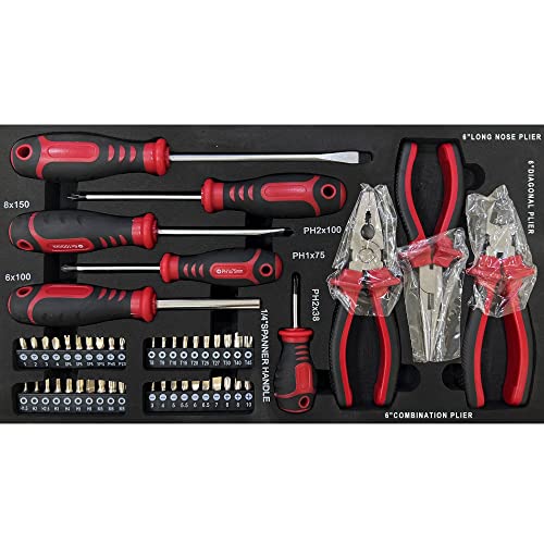 339 Piece Kits Tool Set Heavy Duty Metal Mechanic Box,Tool Box with Handle 3-Drawer and Top Storage, Drawers Tool Case for Garage, Warehouse, Workshop Maintenance, Repair Shop(Black&Red) - size: 439pcs - Black&Red
