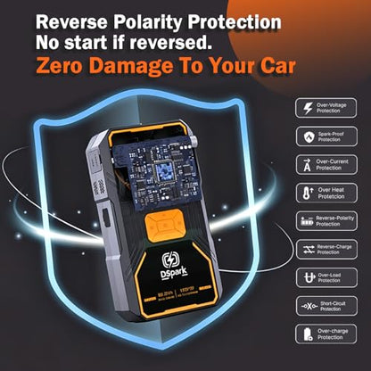 Jump Starter with Air Compressor, Portable 2000A Car Battery Jump Box for 7.0 Gas/6.5L Diesel Vehicles, 150 PSI Tire Inflator Auto-Shut Off, Reverse Polarity Protection,3-Mode Emergency Light - style: B31