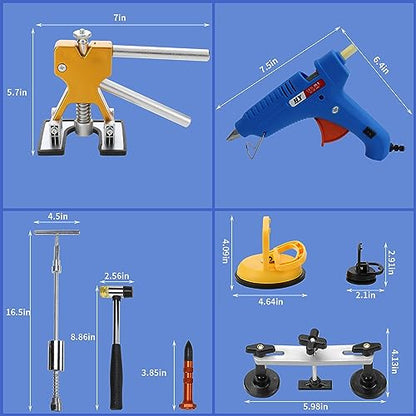 97PCS Auto Body Dent Repair Tool Kit, Paint-Friendly Dent Repair Kit with Golden Lifter, Slide Hammer T-bar Dent Puller, Bridge Puller, Suction Cup and Glue Gun for Car Dent Remove Tools Kit