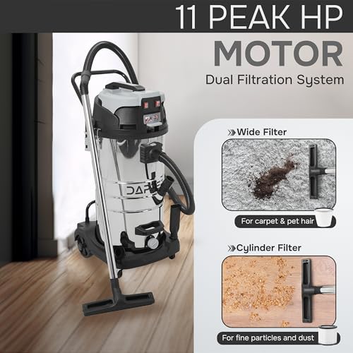 Dapper Supply 26.5 Gallon 11 Peak HP Wet/Dry Vacuum, Stainless Steel Tank, 2 in 1 Function Portable Shop Vacuum with Attachments, Built-in Drain Ideal for Jobsite, Garage & Workshop. - size: 26.5 Gal
