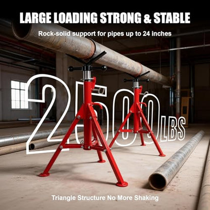 V Head Pipe Stand, 2500LB Adjustable Heavy Duty Pipe Jack Stands | Folding heavy-duty V-head pipe stands for welding. 2500LB capacity, 27.2-52 in adjustable height. Supports 1/2-24 in pipes.