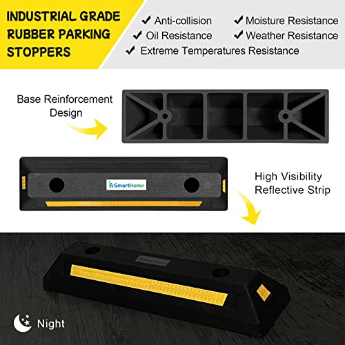 Car Stoppers for Garage, 2 Pack Heavy Duty Rubber Parking Stopper with Expansion Bolts, Reflective Garage Wheel Stop Parking Aid for Cars, SUVs, Trucks