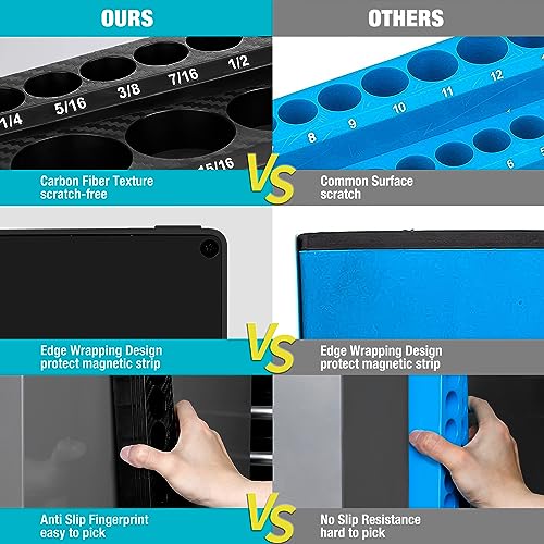 DURATECH Magnetic Socket Organizer, 3/8" SAE Socket Tray Holds 26 Pieces Standard & Deep Size Sockets, Magnetic Sockets Holder(Socket Not Included) - size: 3/8" DR, SAE