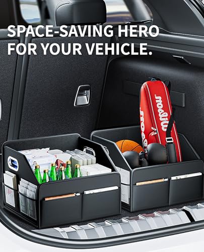 Car Storage Organizer Foldable PU Leather Front Seat Caddy | 12.6 Inch,8 Compartments,Dual Metal Handles,Anti-Slip Straps,For Car Seat & Floor