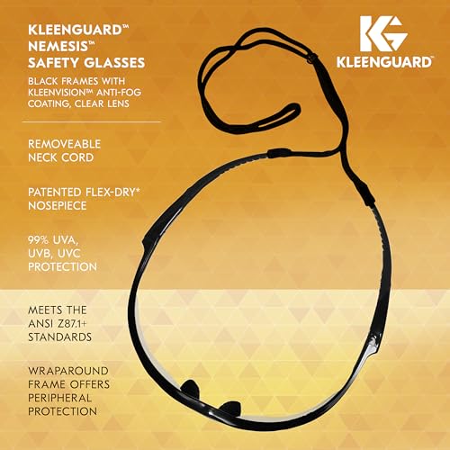 KleenGuard™ V30 Nemesis™ Safety Glasses (25679), with KleenVision™ Anti-Fog Coating, Clear Lenses, Black Frame, Unisex for Men and Women (Qty 12)