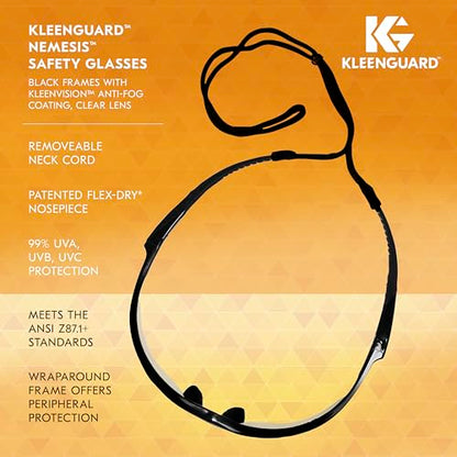 KleenGuard™ V30 Nemesis™ Safety Glasses (25679), with KleenVision™ Anti-Fog Coating, Clear Lenses, Black Frame, Unisex for Men and Women (Qty 12)