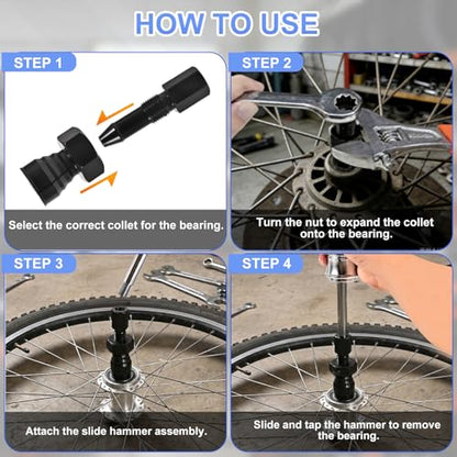 12pcs Blind Hole Bearing Puller Set, Slide Hammer Bearing Puller Set with Expandable Collets 8-32mm, High Strength Pilot Inner Removal Tool for Automotive and Motorcycle Wheel Bearings