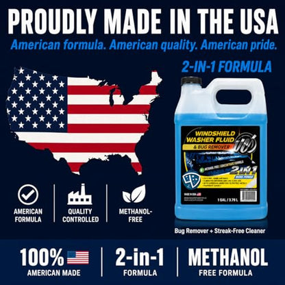 UCS Windshield Washer Fluid 2-in-1 Bug Remover – Ready to Use Formula – Streak-Free Cleaning – Removes Dirt & Road Grime – 1 Gallon (128 fl oz) Methanol-Free - color: Blue, size: 128 Fl Oz (Pack of 1)