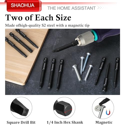 10PCS Square Drive Bits Set, 2.3" Long With 1/4 Inch Magnetic Bit Driver, S2 Steel Allen Wrench Drill Bits, Hex Head Drill Bit Set SQ#0, 1, 2, 3, and #4 - style: D. Square Screwdriver Bits