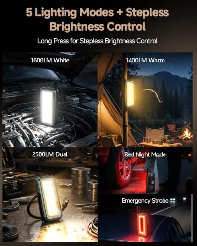 SKYFIRE Led Work Light Rechargeable Flexible Flashlight Stick,2500 LM Magnetic Work Lights with 360° Bendable Neck Light,Stepless Dimming,5 Modes,Magnet,Hook & Clip for Auto Repair Garage Workshop