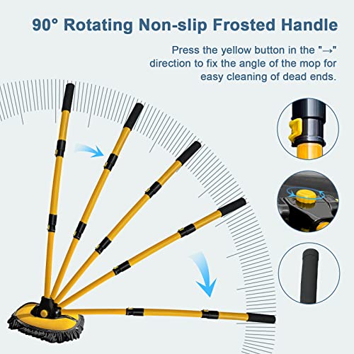 YeewayVeh Car Wash Brush Mop with Long Handle, Car Wash Kit with 2 Chenille Mop Heads, 15° Curved Extension Pole Scratch-Free Microfiber Mitt Sponge Car Cleaning Supplies Accessories, Yellow/Black - color: Yellow/Black, size: 4 pieces