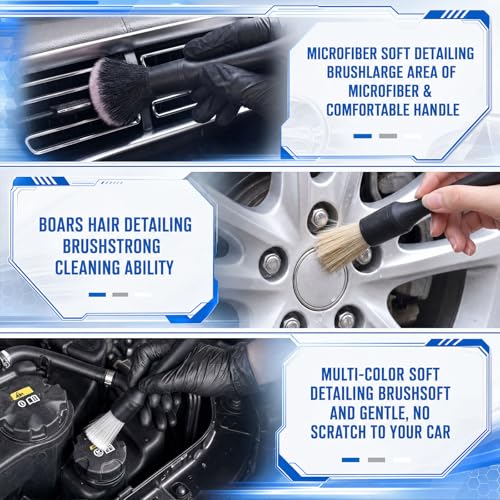 12PCS Car Cleaning Kit, Leather Brush Car Detailing Interior Set, Horsehair Seat Brushes, Auto Detail Brush, Microfiber Towels, Applicator Pads & Storage Bag, Automotive Supplies