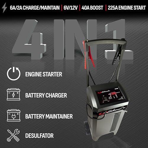 Schumacher Electric Wheeled Automatic 6A Car Battery Charger and 300A Engine Starter, 4-in-1 Solution, Maintainer, 60A Boost, for 6V/12V Power Sport, Automotive, and Marine Batteries, SC1400 - style: Wheel Battery Charger