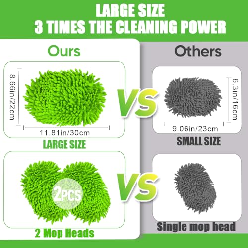 62" Car Wash Brush Mop Kit with Long Handle, 2 in 1 Chenille Microfiber Sponge Mitt Cleaning Detailing Duster for Washing Cars Truck SUV RV Caravans and Household(2 x Mop Head) - color: Green