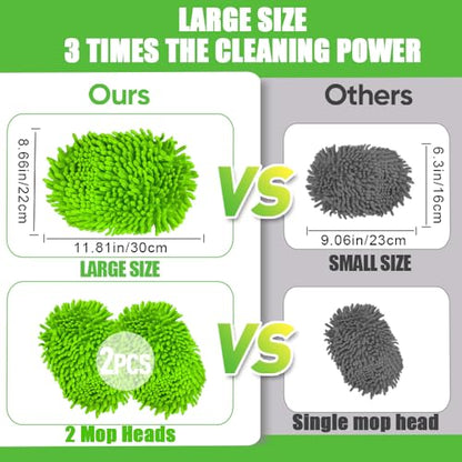 62" Car Wash Brush Mop Kit with Long Handle, 2 in 1 Chenille Microfiber Sponge Mitt Cleaning Detailing Duster for Washing Cars Truck SUV RV Caravans and Household(2 x Mop Head) - color: Green