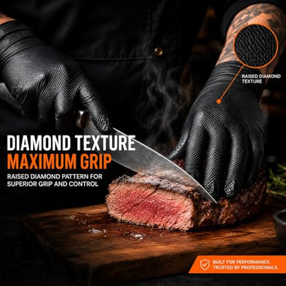 10 Mil Heavy-Duty Black Nitrile Gloves, Diamond Grip, Mechanic Grade, Latex & Powder Free, 1000 Count Bulk - size: Large