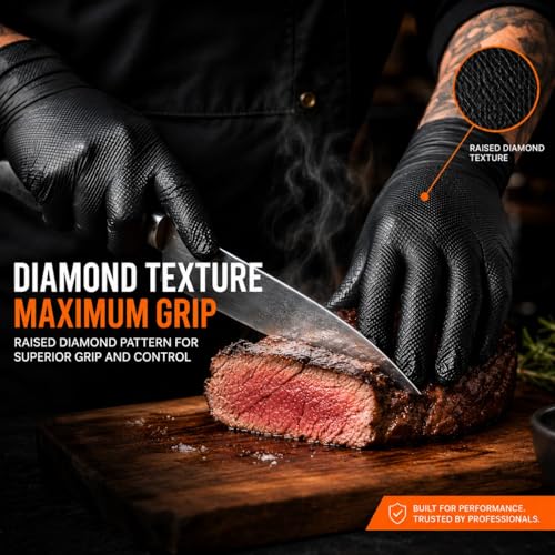 10 Mil Heavy-Duty Black Nitrile Gloves, Diamond Grip, Mechanic Grade, Latex & Powder Free, 1000 Count Bulk - size: Large