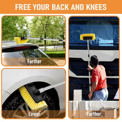 Five-Sided Car Wash Brush with 56" Long Handle | Car Wash 12" Dip Soft Five-Sided Brush | No Scratch Soft Bristle Brush for Car, RV, Boat, Solar Panel House Siding, Snow, Floors Washing - size: 12"
