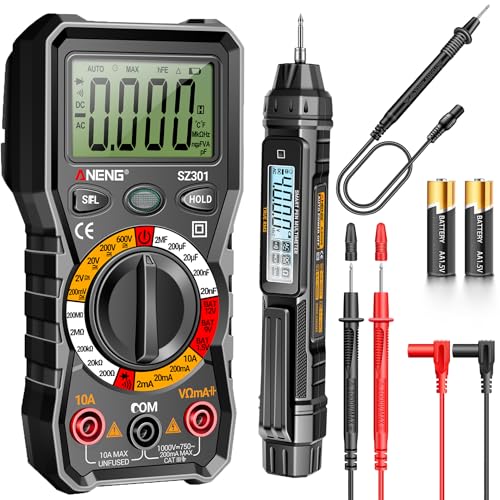 ANENG Multimeter with Pen Type Volt Meter Tester Measures AC/DC Current,Voltage,Resistance,Continuity,Diodes Ohm Volt Amp Meter,Electric Tools for Household Outlet and Automotive Battery Tester