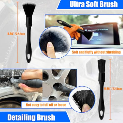 Wheel Brush Kit, Soft Drill Wheel Cleaner Brush, Tire Brush, Detailing Brush, and Detailing Pads, No Scratches Car Wheel Cleaning Kit for Wheels, Tire, Rims, Engines, Exhaust(Blue + White 9 Pk) - color: Blue + White 9 Pk