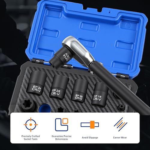 15pc External Torx Plus Socket Set Compatible with Tesla, 6 Point EP Sockets EP4, EP5, EP6, EP7, EP8, EP10, EP11, EP12, EP14, EP16, EP18, EP20, EP22, EP24 with 1/2'' 3/8'' 1/4'', Black - color: Black
