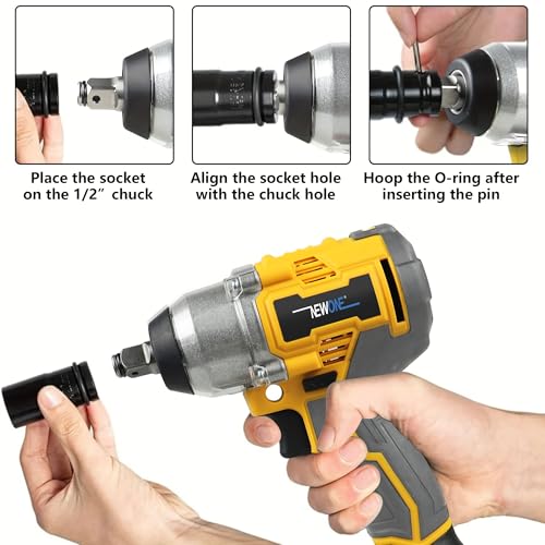 NEWONE Crodless Impact Wrench with 2.0AH Battery, 370 Ft-lbs (500N.m) Impact Gun 1/2 inch,20V Powered Brushless Motor Wrench with 6pcs Drill/Driver Bits,4 Sockets,Charger - color: Yellow Impact Wrench