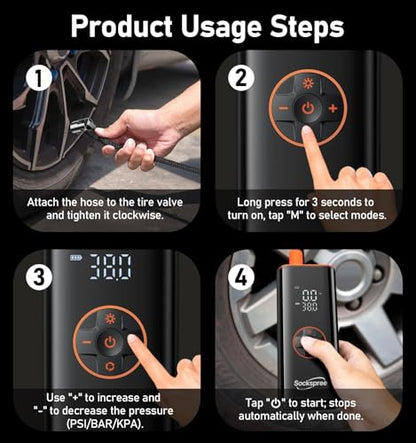 Tire Inflator Portable Air Compressor, Cordless Tire Inflator for Car Tires with Digital Pressure Gauge and Auto Shutoff, Dual Power Air Pump with Battery and 12V Car Adapter