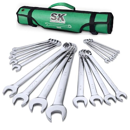 SK Combination Wrench Set, SAE 1/4" to 1-1/4", 18-Piece, SuperKrome Finish, Premium CR-V Construction, with Rolling Pouch - size: SAE 1/4" to 1-1/4"