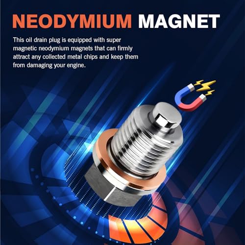 M16 x 1.5 Magnetic Oil Drain Plug, Magnetic Stainless Steel Oil Pan Drain Nut Bolt with 5 PCS Copper Crush Washer Anti Leakage, Universal Leak-proof Replacement,Fits Most Cars, Motorcycles, Boats - size: M16×1.5