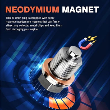 M16 x 1.5 Magnetic Oil Drain Plug, Magnetic Stainless Steel Oil Pan Drain Nut Bolt with 5 PCS Copper Crush Washer Anti Leakage, Universal Leak-proof Replacement,Fits Most Cars, Motorcycles, Boats - size: M16×1.5