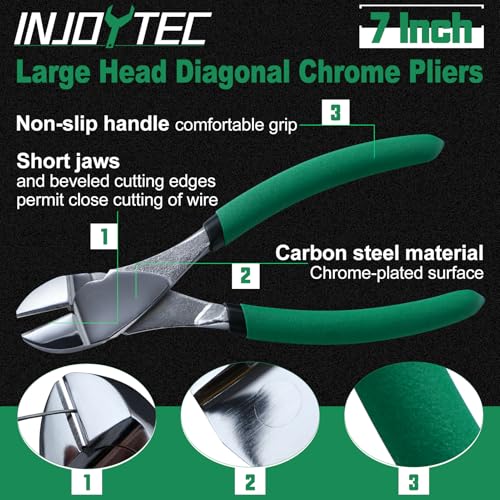 Large Head Diagonal Chrome Pliers 7-Inch Diagonal Cutting Pliers | Multi-Purpose Pliers with Angled Head Heavy Duty Cutting Pliers for Cutting Most Hardened Wire and Electrical Work - style: Large Head Diagonal Chrome Pliers