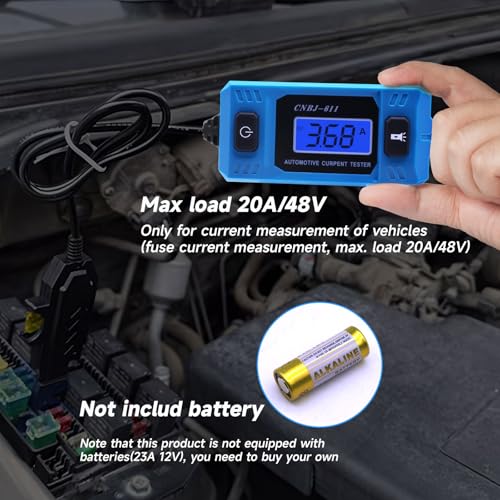 Automotive Circuit Fault Tester Car Fuse Tester 20A 48V High-Precision Automotive Current Tester Portable Car Fuse Checker with LCD Display, Front Lighting(Not Include Battery)