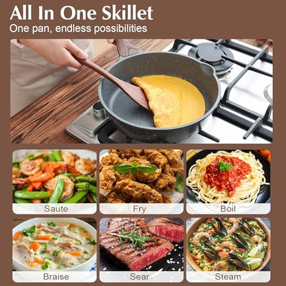 SENSARTE Nonstick Skillet, Deep Frying Pan 10/11/12-inch, Saute Pan with Lid, Stay-cool Handle, Healthy Stone Cookware Cooking Pan, Induction Compatible (10-Inch/3.5QT) - color: Gray, size: 10-inch/3.5QT