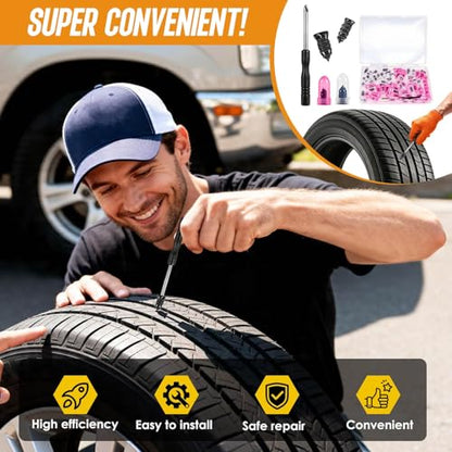 Tire Repair Kit – 101 PCS Spiral Rubber Nails with Screwdriver | No glue or tire removal, self-tapping spiral plugs for tubeless tires, 30 small & 30 large nails for cars, SUVs, motorcycles - size: 100 pcs