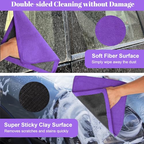 Clay Towel 2 Pack 12 x 12 Inch, Orange Clay Bar Towel for Auto Detailing Microfiber Car Cloth Cleaner Automotive for Car Detailing - color: Purple