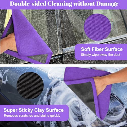 Clay Towel 2 Pack 12 x 12 Inch, Orange Clay Bar Towel for Auto Detailing Microfiber Car Cloth Cleaner Automotive for Car Detailing - color: Purple