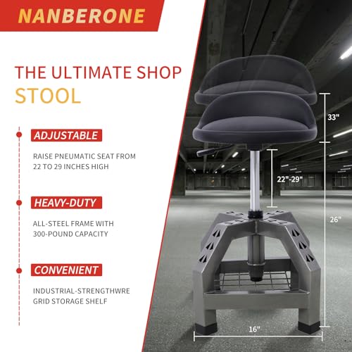 Rolling Shop Stool - 360 Swivel, Adjustable Height, Tool Tray Storage, 300 Lbs Capacity, Gray - color: Grey