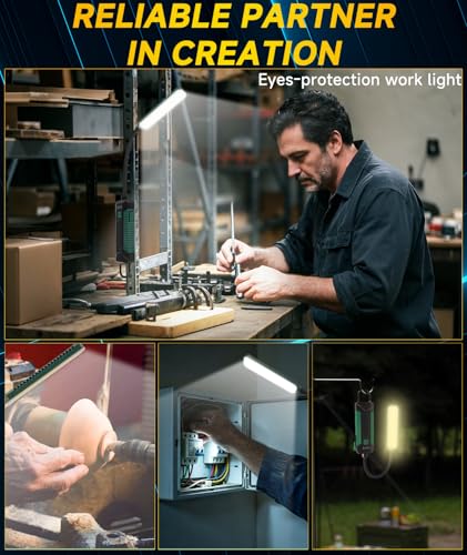Magnetic Work Light, Rechargeable Flashlight Machine Light with 360° Flexible Gooseneck, Shop Tool Lamp for Lathe Drill Work Bench DIY Sewing Machine, Mechanic Light, Car Light/Emergency