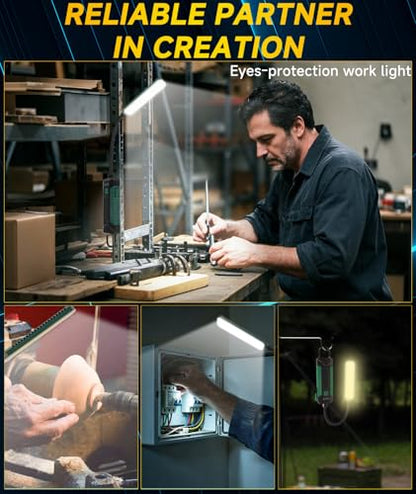 Magnetic Work Light, Rechargeable Flashlight Machine Light with 360° Flexible Gooseneck, Shop Tool Lamp for Lathe Drill Work Bench DIY Sewing Machine, Mechanic Light, Car Light/Emergency