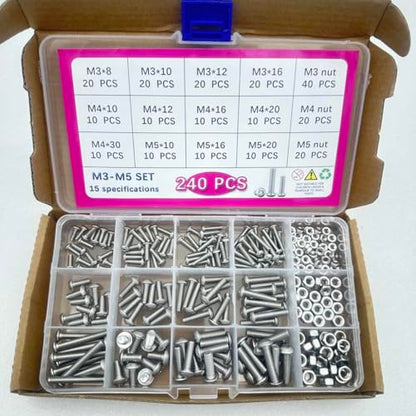 Button Head/Hex Socket/Phillips Flat Head Screws Assortment - Furniture, Auto, Home Repair Fastener Kit (240PCS M3 Semi-Circular Hexagon Screws Set) - color: 240PCS M3 Semi-Circular Hexagon Screws Set