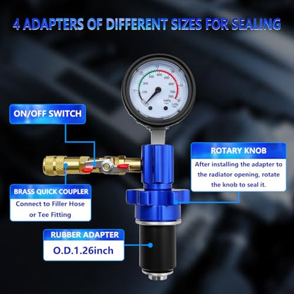 Coolant Vacuum Refill Kit, 15pc Radiator Cooling System Tool Set | With Conical Adapter 6 Round Adapters for Leak Detection Cooling Refill, Vacuum Coolant Fill Kit with Splashproof Hose