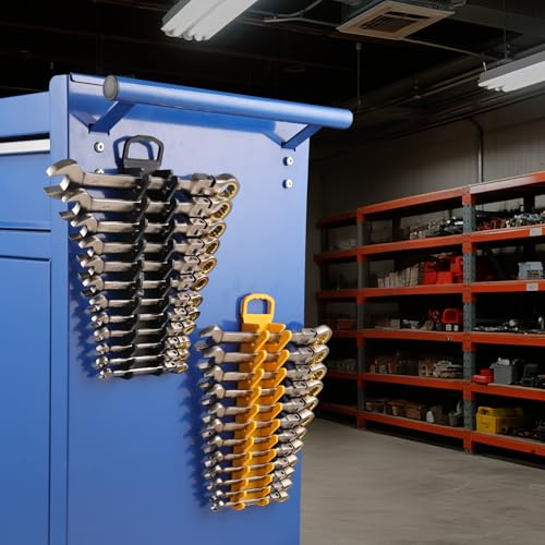 GRENPRO Wrench Organizer for Tool Box, 2 Pack Magnetic Wrench Holders with Handle, SAE & Metric Wrench Rack for Tool Box Drawer Storage - style: 2-Piece Wrench Holder with Handle
