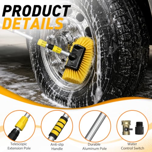 SISUPASSIE 12FT Car Wash Brush with Long Handle, 12-Inch Soft Bristle Car Cleaning Brush for Cleaning RV, Truck, Boat, Solar Panels, Yellow - color: Yellow