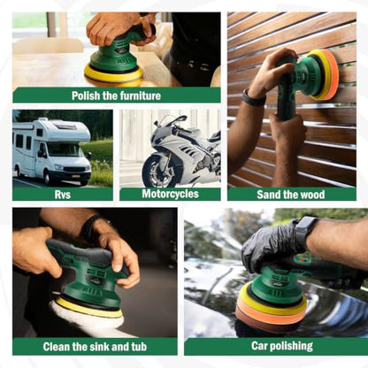 BATOCA S3 Cordless Car Buffer Polisher - 2pcs 2.0Ah 11.1V Lithium-ion Rechargeable Battery Powered Brushless Polisher with 6 Variable Speed, DA Orbital Buffer for Car Detailing, Polishing, Waxing - size: Small