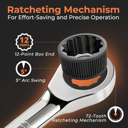 8-Piece Metric Ratcheting Combination Wrench Set, 72-Tooth, CR-V Steel | Mirror Polished, 12-Point Design, Rolling Pouch Included, Ideal for Modern Vehicle, Furniture and General Mechanical Repairs - size: 6mm-17mm