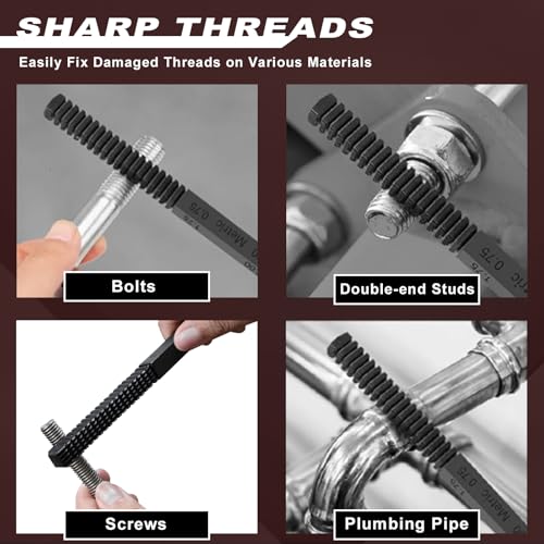 3Pcs Thread File Set, Thread Restoring Chaser Files Metric and SAE | Thread Restorer File Set High Carbon Steel Thread Repair Tool for Thread Repair File Set, Thread Cleaner Tool - size: 3pcs Thread File